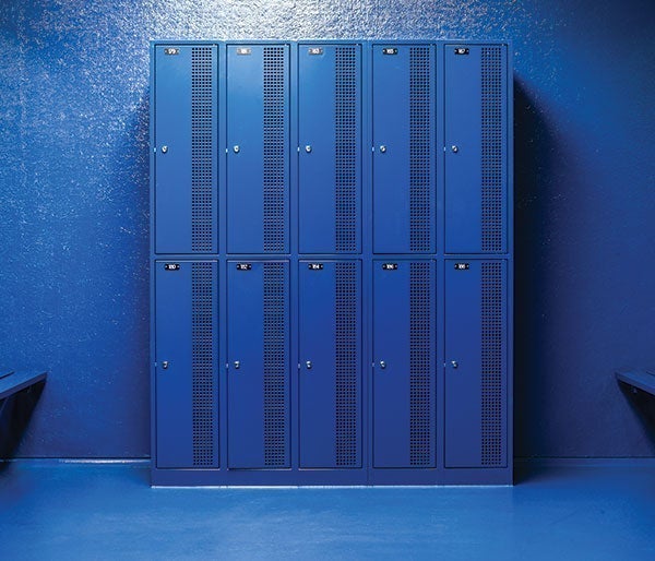 A group of blue lockers