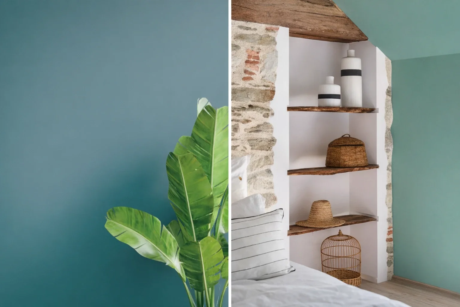 Une plante à côté d'un lit