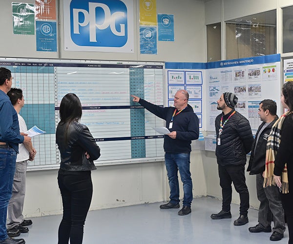 Group discussing data in workshop