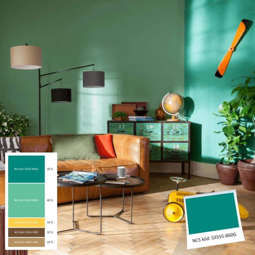 Obývací pokoj s pohovkou a stolem