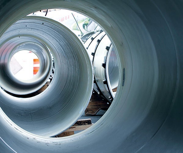 A close-up of several pipes