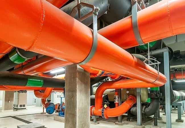 Pipes and valves in a factory