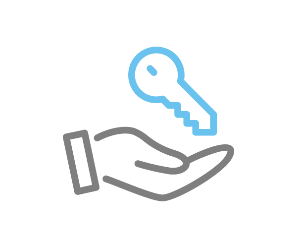 Icon showing a grey hand with blue tick