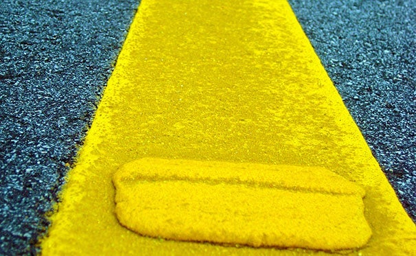 Close up view of roadway markings