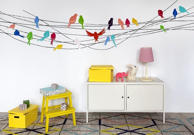 Obtisk na zeď s ptáky na drátech