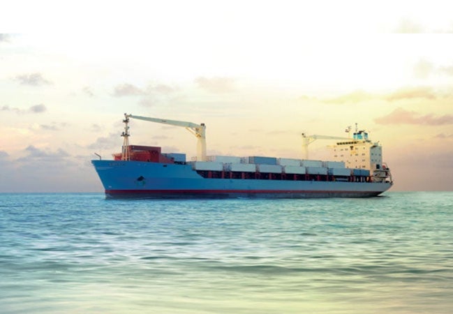 A large container ship in the ocean
