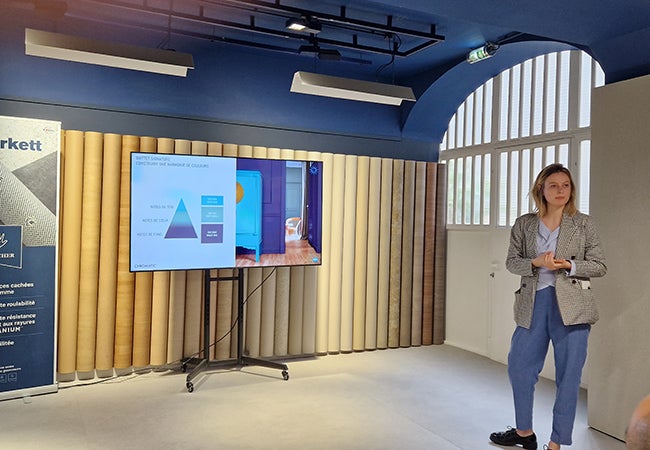 Mathilde Barthoux, PPG color expert, giving a presentation about the Guittet Signature collection