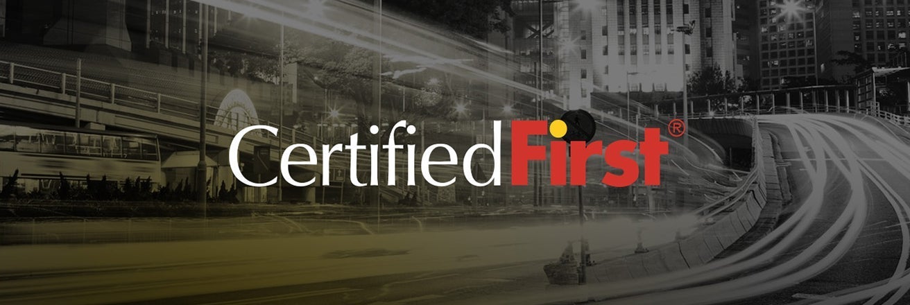 CertifiedFirst logo over a background of road networks