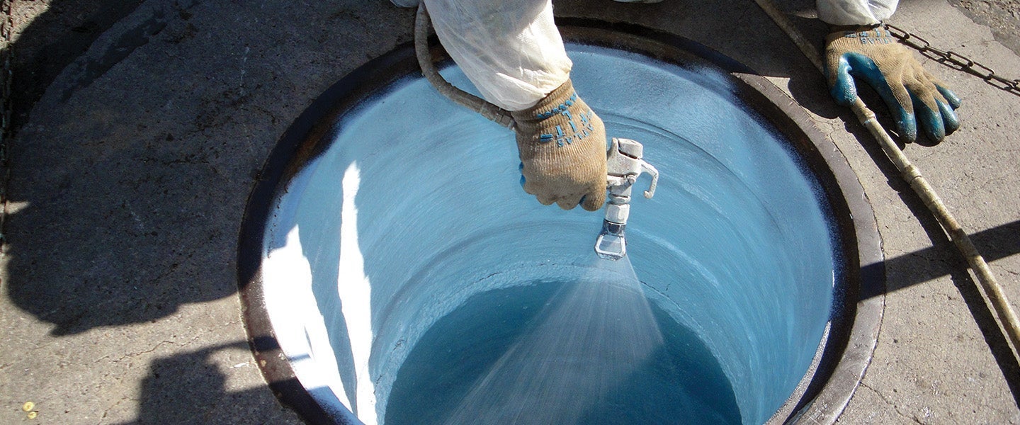 Industrial wastewater treatment tank coated with PPG RAVEN 405 ultra-high build epoxy system