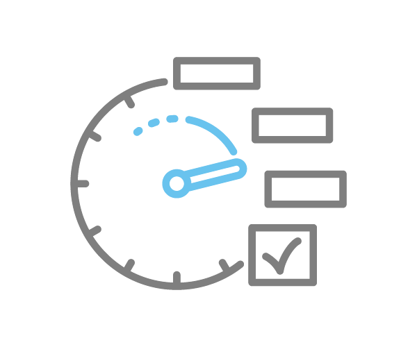 Icon showing a grey clock with blue hand moving through stages of the secure launch process to completion