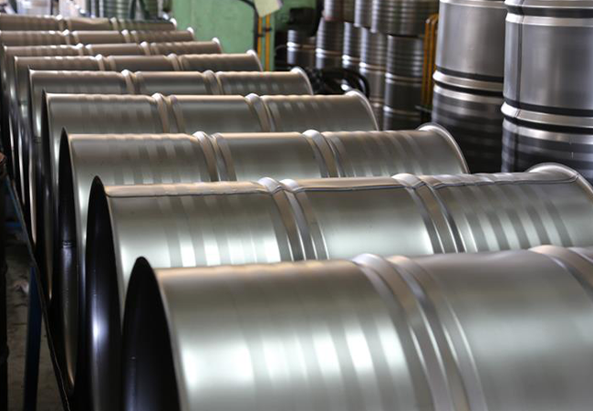 Lines of silver metal containers