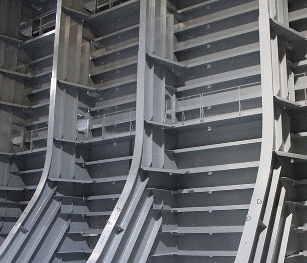 A close-up of a metal structure