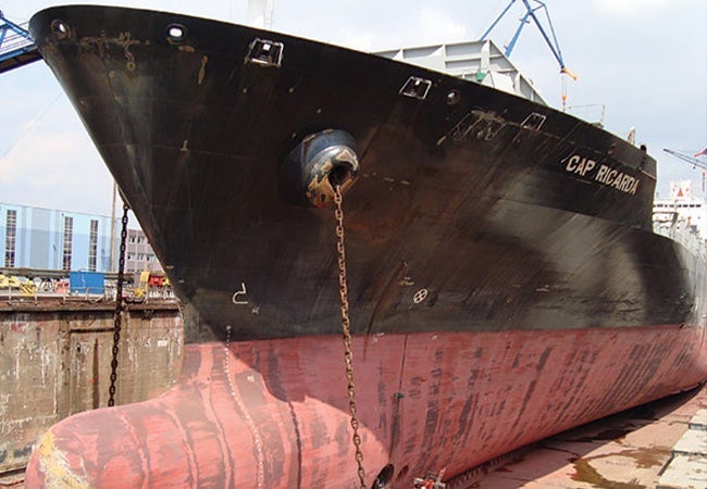 A large ship in a dock