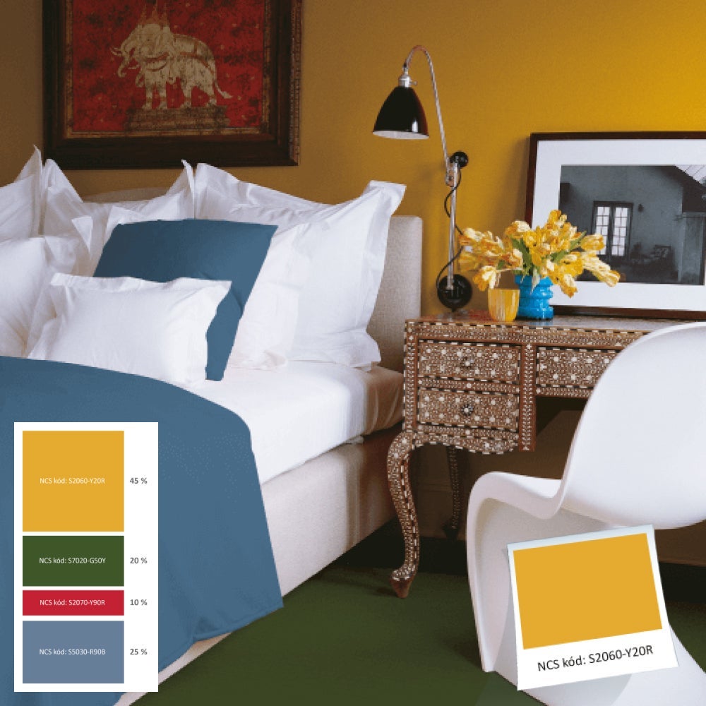 Ložnice s postelí a psacím stolem