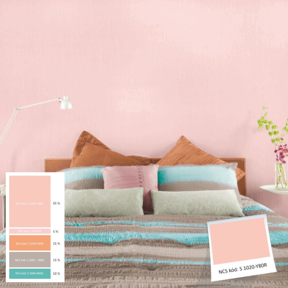 Postel s růžovou stěnou