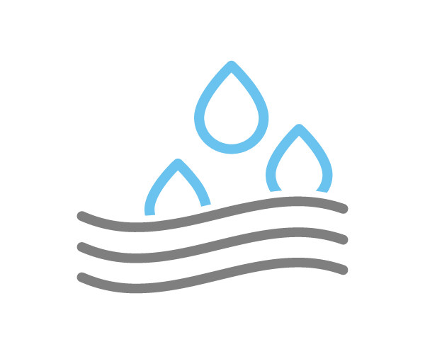 Grey wave icon with blue droplets