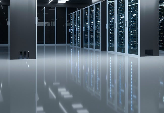 Data center server room with electrostatic dissipative flooring