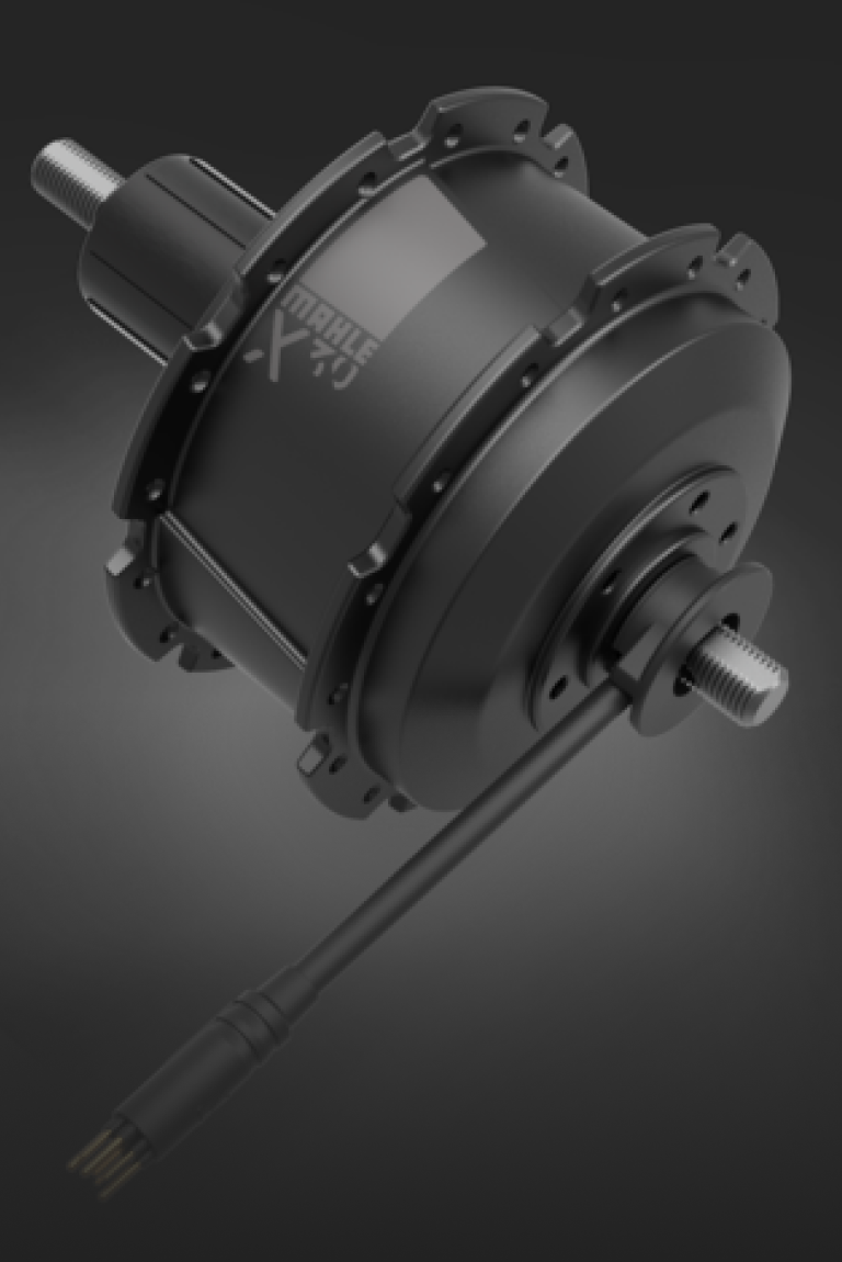 Detailansicht des schwarzen X30 Nabenmotors von MAHLE.