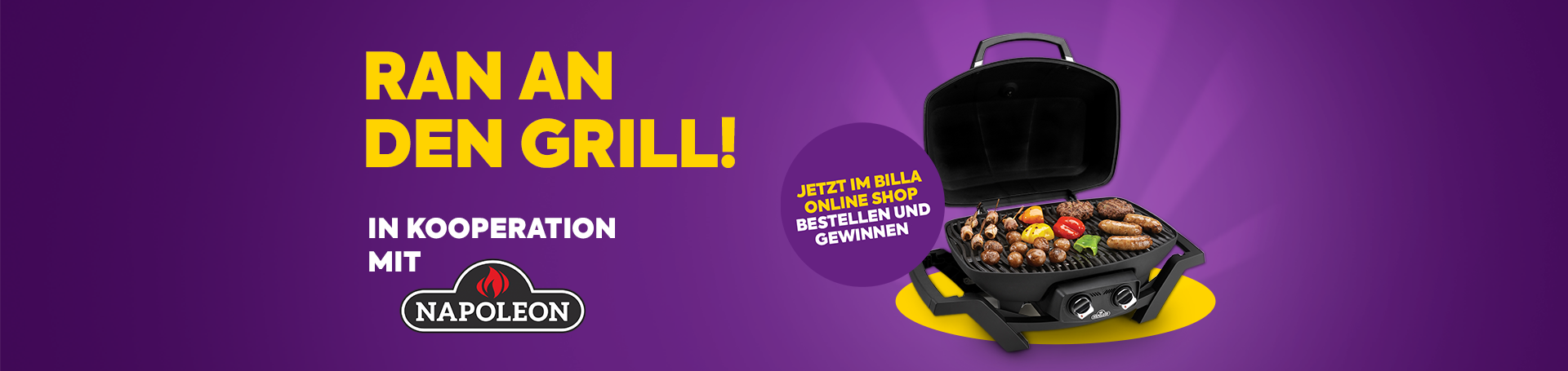 Ran an den Grill! Jetzt im BILLA Online Shop bestellen und Napoleon-Grill gewinnen.