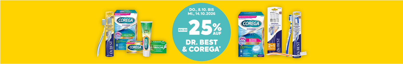 Donnerstag, 8.10. bis Mittwoch, 14.10.2026: Bis zu -25 % auf Dr. Best und Corega*