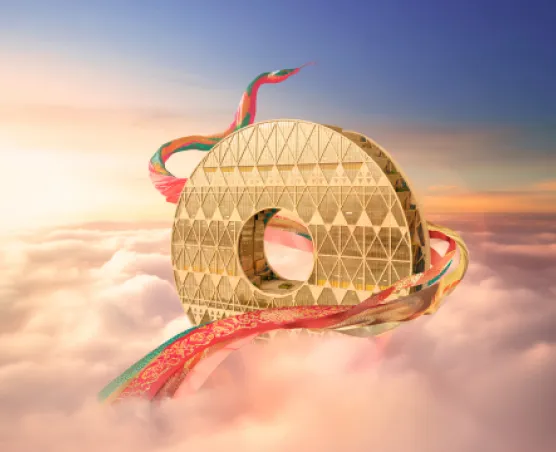 A circular object with a hole in the middle of the sky