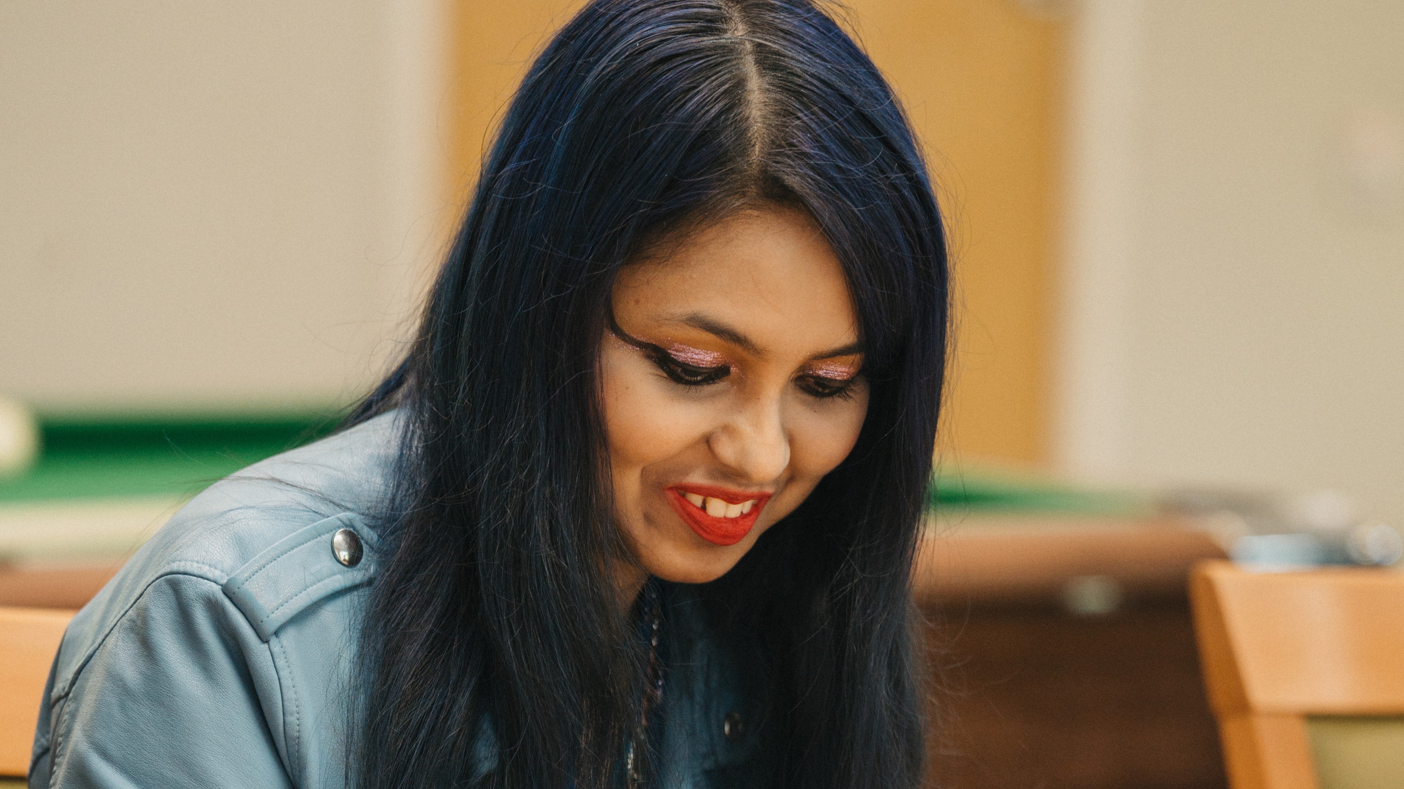 A woman with long black hair