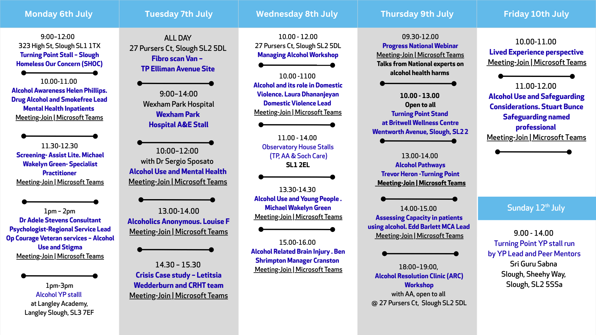 Alcohol Awareness Week Timetable in Slough