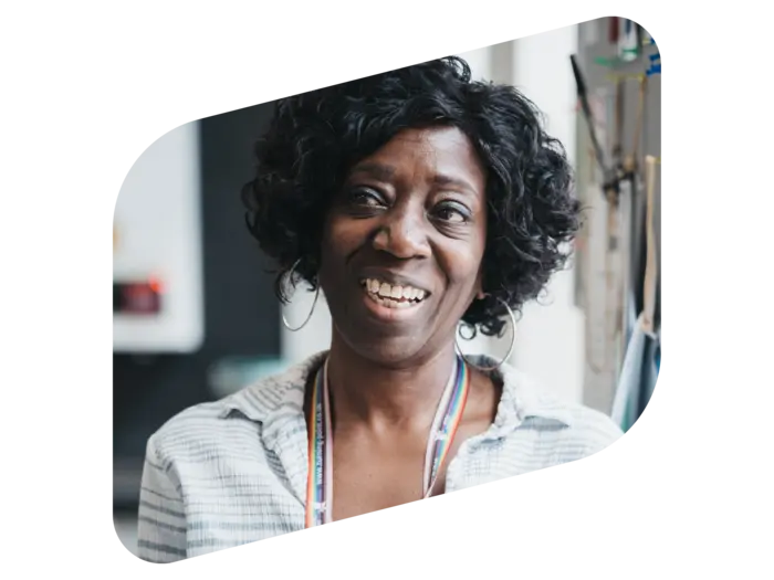 A woman smiling at the camera