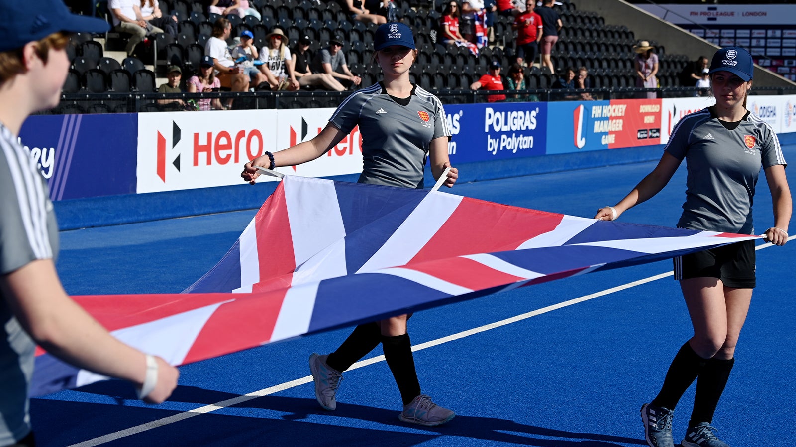 Ball Patrol Carrying GB Flag at FIH Pro League