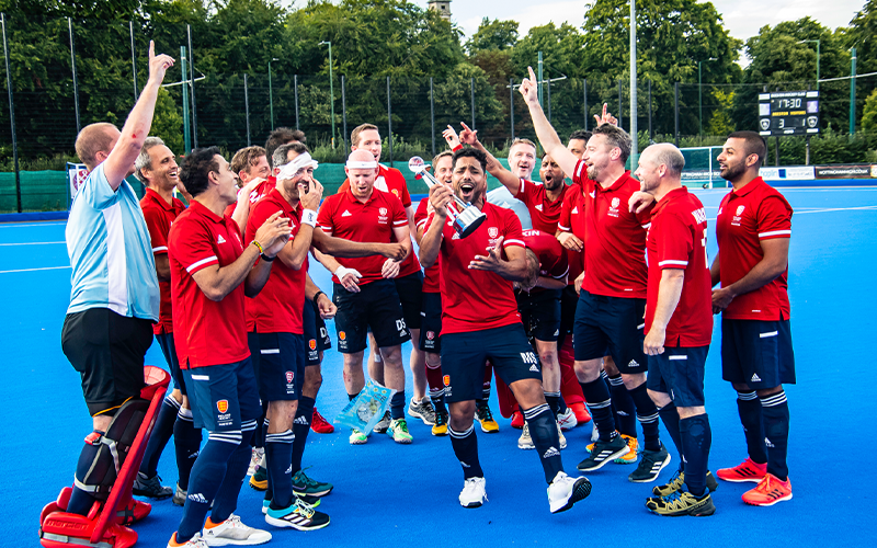 England Mens Masters Team Celebrating holding Trophy