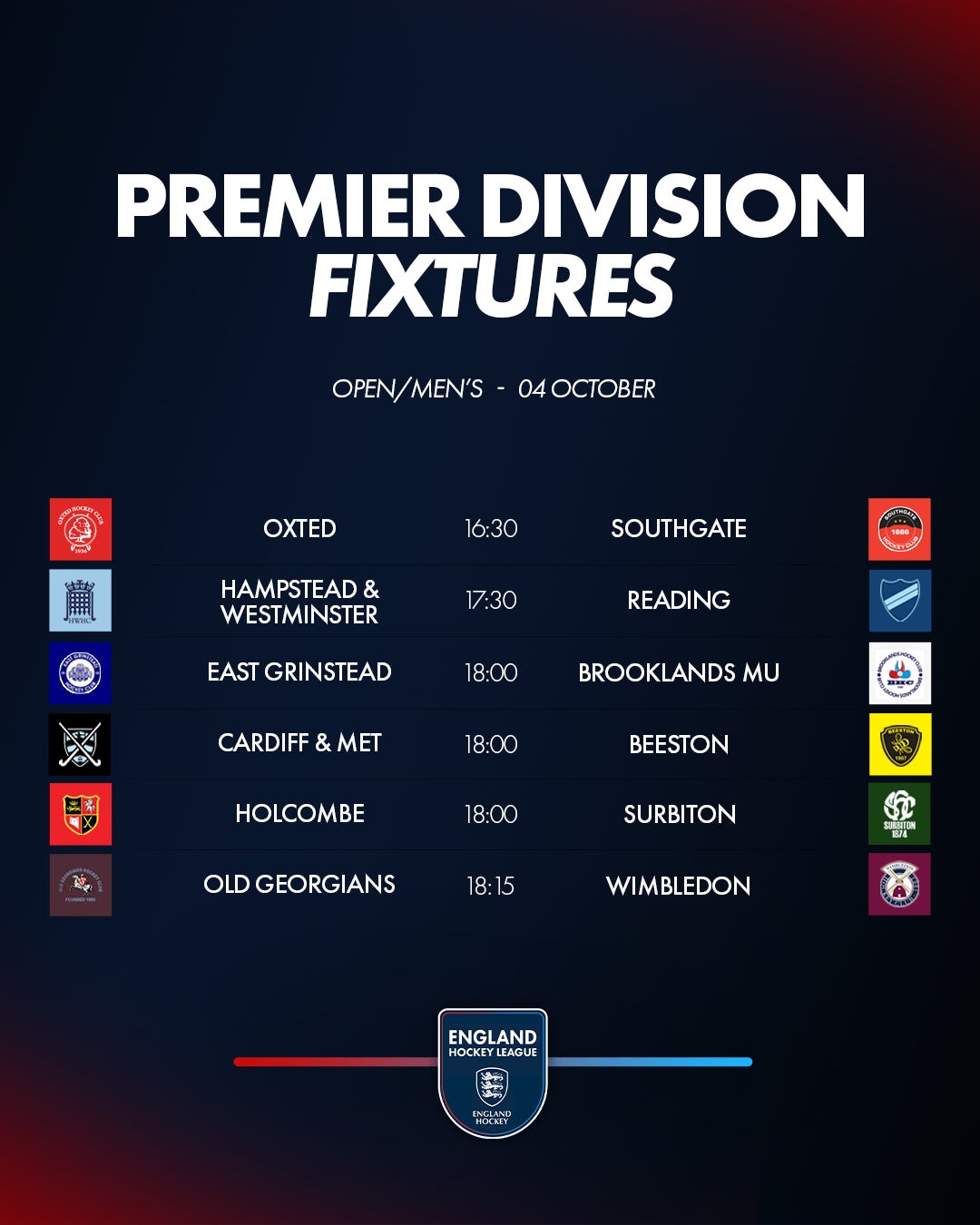 EHL%20PREM%20DIV%20FIXTURES%202025 26%20psd%2004%20OCT%20OM%20jpeg - England: EHL Premier Division Preview | Week Three - Champions Reading make the trip to Nottingham University where they won 2-1 last season. Nottingham are without a point to date. 
