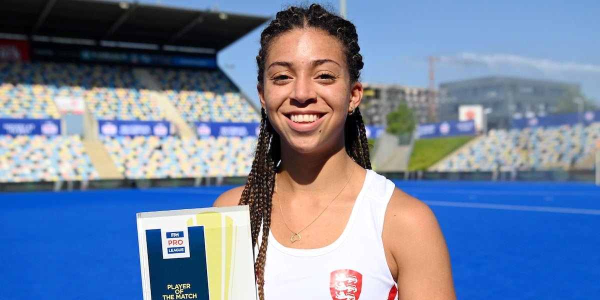 Darcy Bourne was named Player of the Match after scoring two goals against Germany
