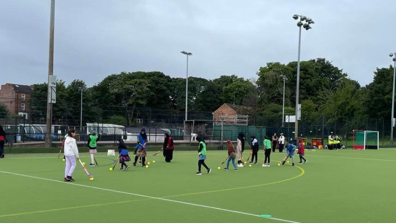 Muslim girls playing hockey in Wakefield
