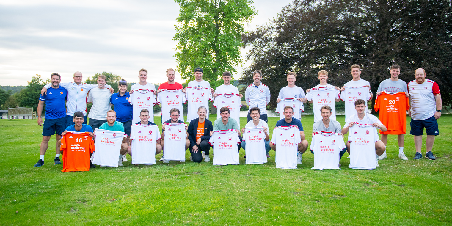 England Men Recieveing EuroHockey Championships 2023 Shirts with Magic Breakfast Partnership