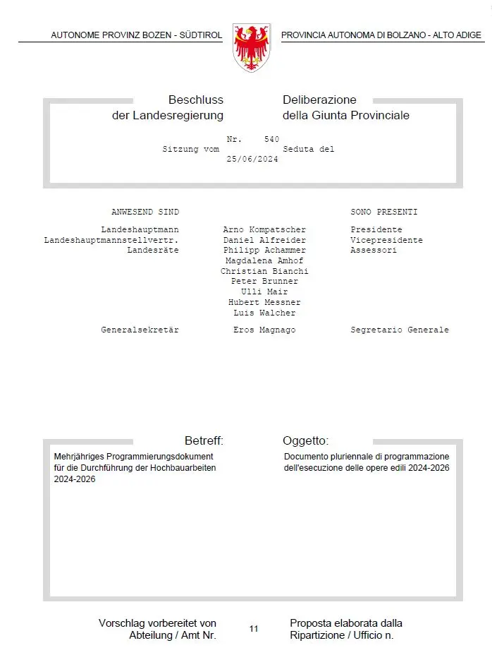 Programm für die Durchführung der Hochbauarbeiten 2025 - 2027