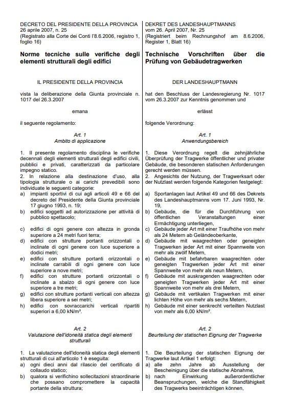 Technische Vorschriften über die Prüfung von Gebäudetragwerken