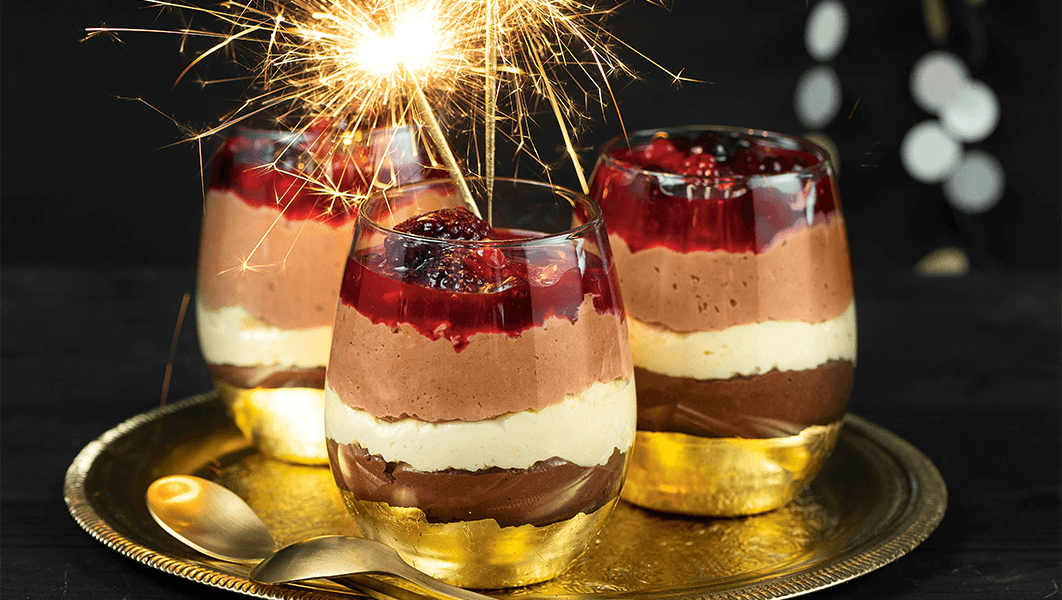 Dreierlei Schokoladenmousse mit Beeren