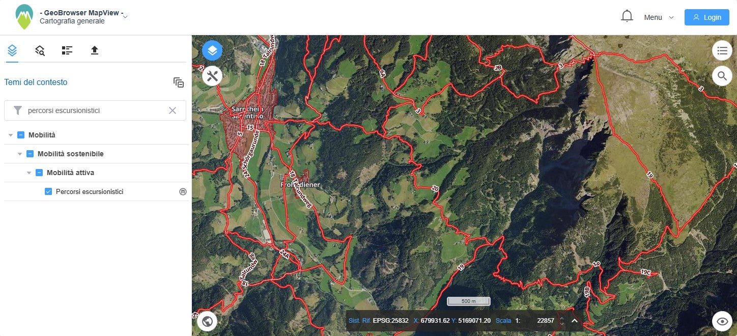 Geobrowser MapView con tema percorsi escursionistici