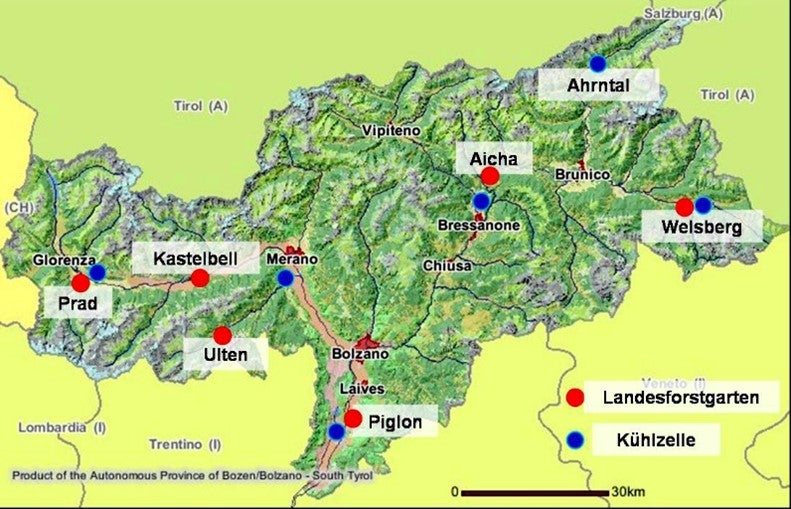 Carta dei vivai forestali e delle celle frigorifere