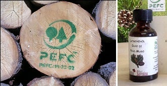 Logo della certificazione forestale PEFC in Alto Adige con mugolio certificato della Val Sarentino