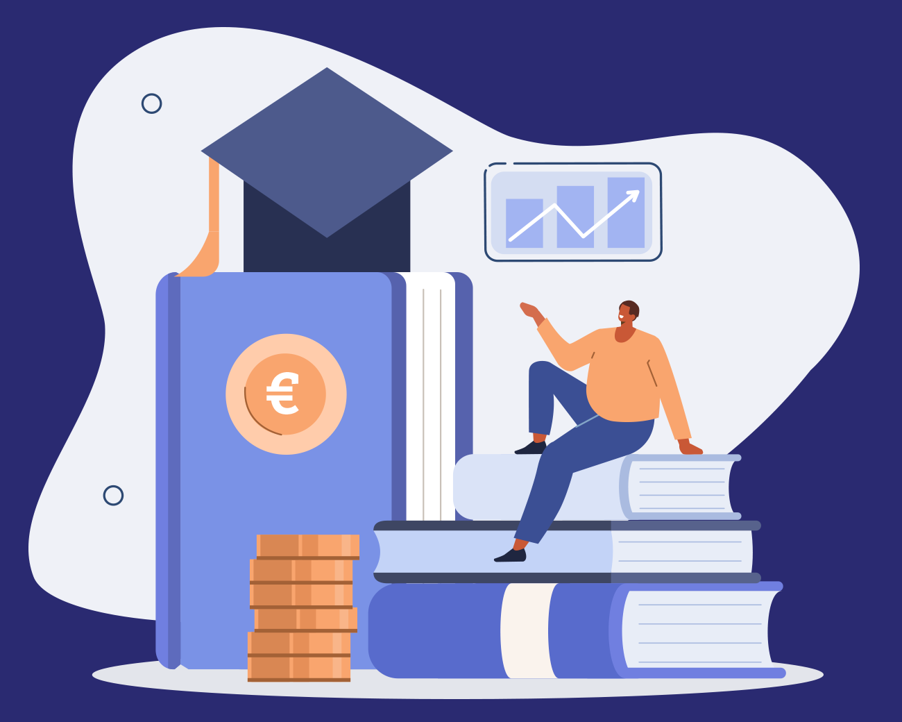 Animatiebeeld met geld en opleiding