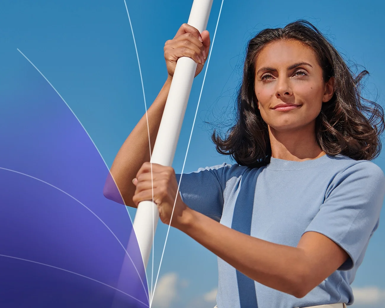 Zakenvrouw met stok en ambitielijnen