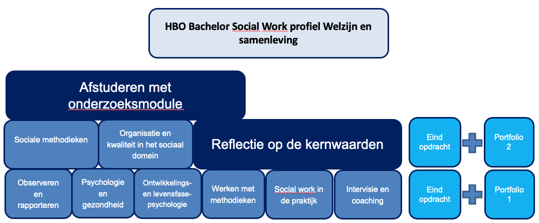 Schematische weergave HBO Bachelor Social work Profiel welzijn en samenleving bij vrijstellingen