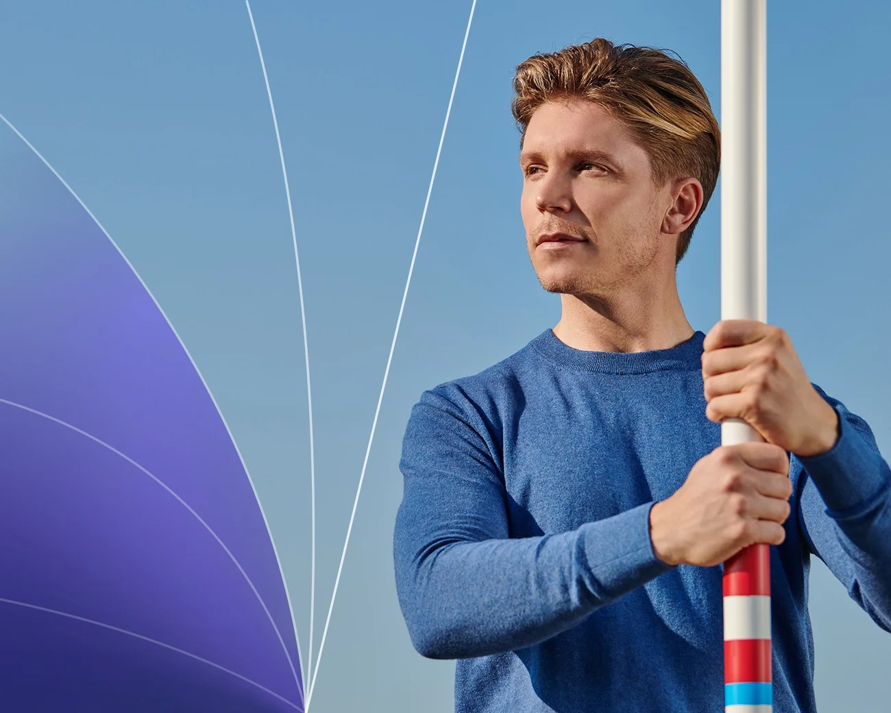 Blonde zakenman met polsstok