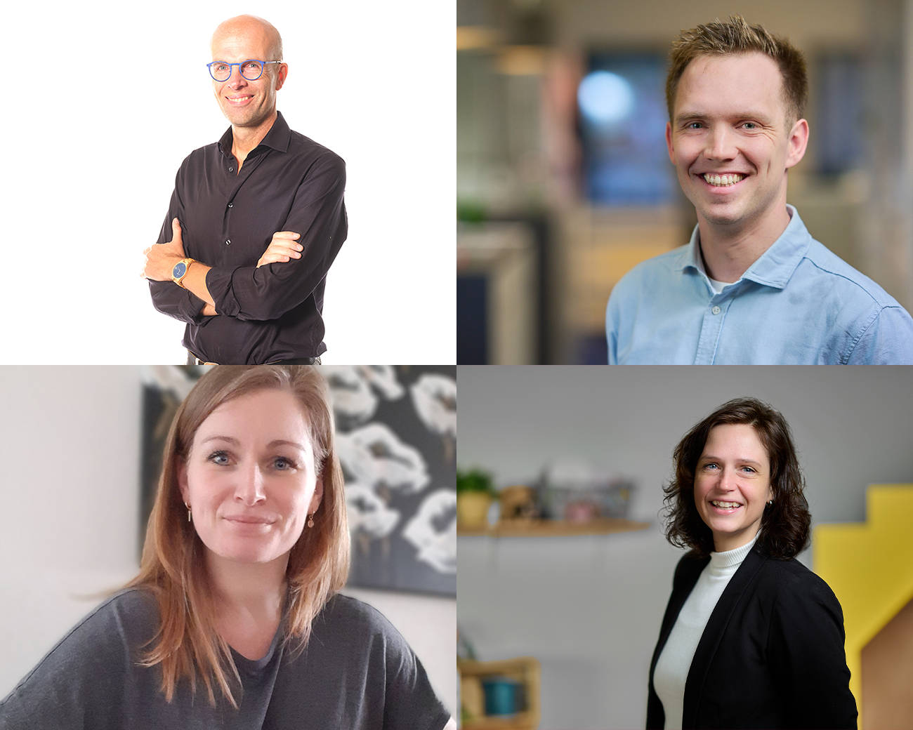 Collage van 4 oud-studenten van ISBW