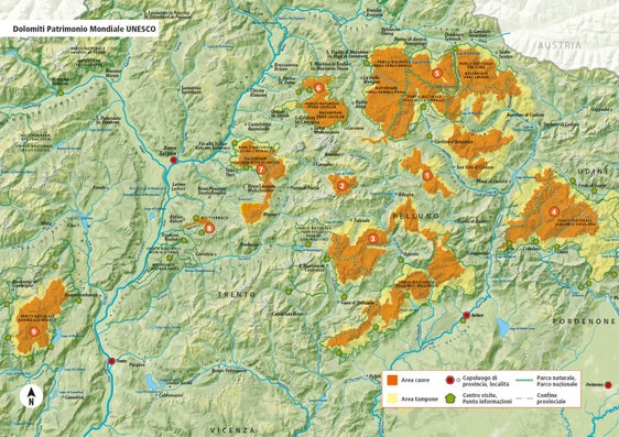 Carta topografica delle Dolomiti Patrimonio Mondiale UNESCO (Elaborazione: Ripartizione provinciale Natura, paesaggio e sviluppo del territorio)