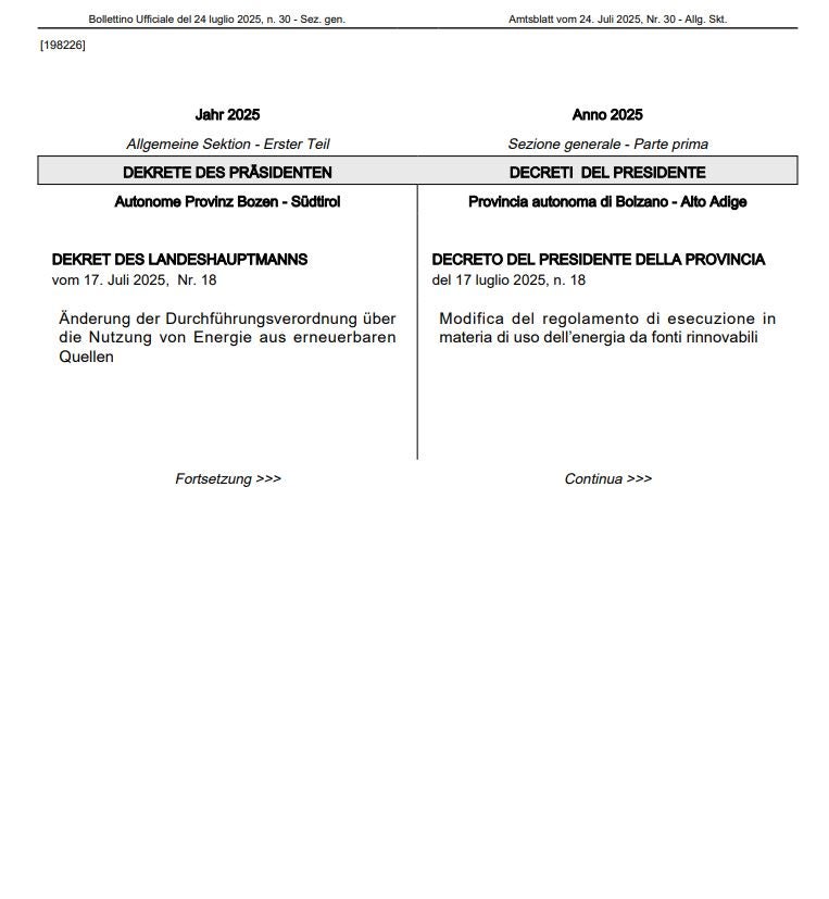 Modifica del regolamento di esecuzione in materia di uso dell’energia da fonti rinnovabili