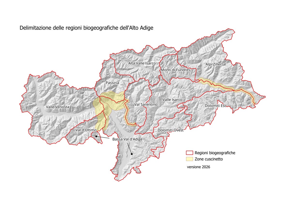 Delimitazione delle regioni biogeografiche dell'Alto Adige
