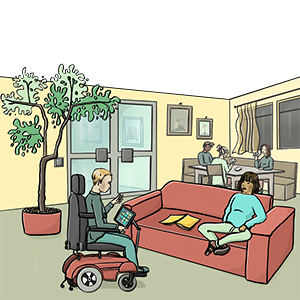 Menschen wohnen selbst·ständig in einer Trainings·wohnung.