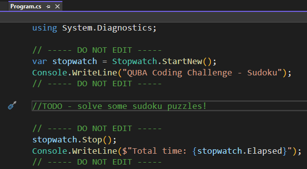 Visual Studio screenshot showing program code